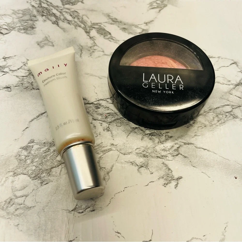 Laura Geller Blush in Soft Pink & Mally crème blush in rose
